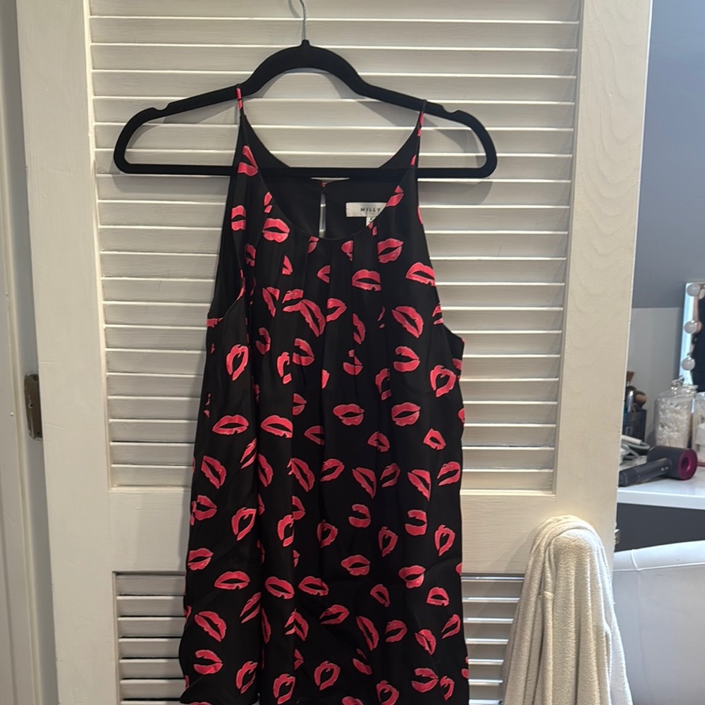 Milly Black and Pink Lip Print Blouse